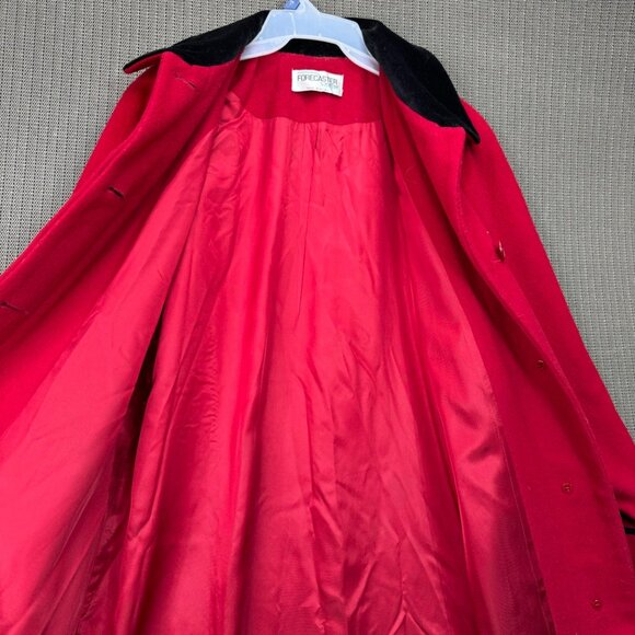 Forecaster Of Boston vintage pre 90's Womens Red Wool LongCoat Black Collar Sz 8 - Picture 9 of 12